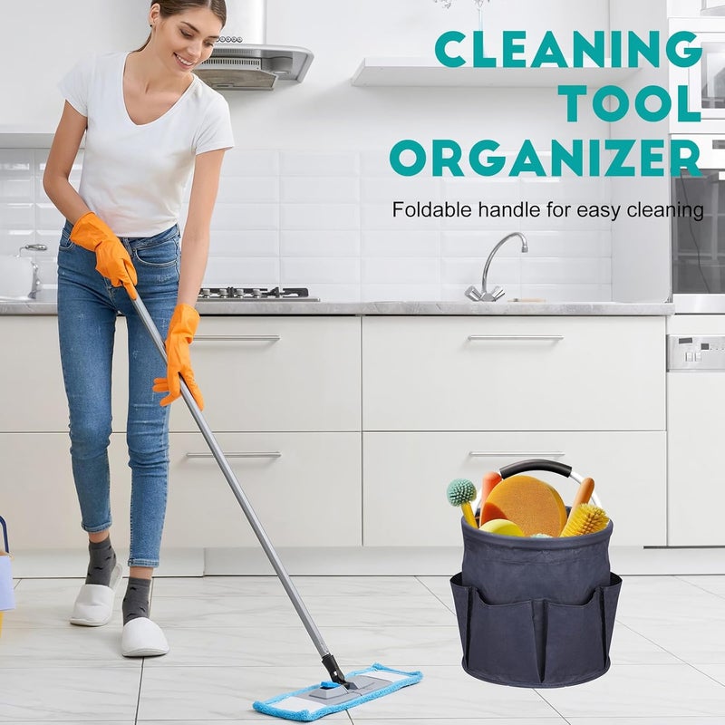 Ashmacdo Cleaning Caddy for Cleaning Supplies,17L Cleaning Supply Caddy with Handle Foldable Cleaning Supplies Organizer Bucket Cleaning Products Organizers for Home, Garden(Navy Blue) - Image 4